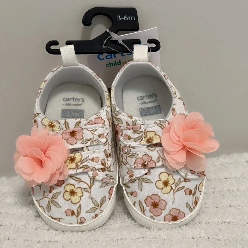 Carter's Floral Baby Shoes with Pink Flowers! Color: Salmon